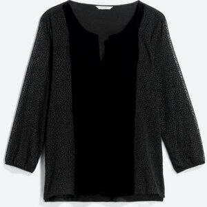 Sweet Grey "Rosabella" Velvet Panel Blouse – Black, Relaxed Fit